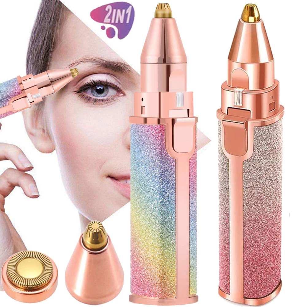 

2 IN 1 Rechargeable Electric Eyebrow Trimmer Epilator Female Body Facial Lipstick Shape Hair Removal Mini Painless Razor Shaver