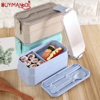 

Cute Lunch Box PP Material Double Layer Food Box Microwave Heating Kids Portable Dinne Food Picnic School Container Box