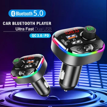 

JINSERTA FM Transmitter Bluetooth 5.0 Dual USB QC3.0 Car Charger Type-C PD Bluetooth Handsfree Wireless Aux Audio MP3 Player