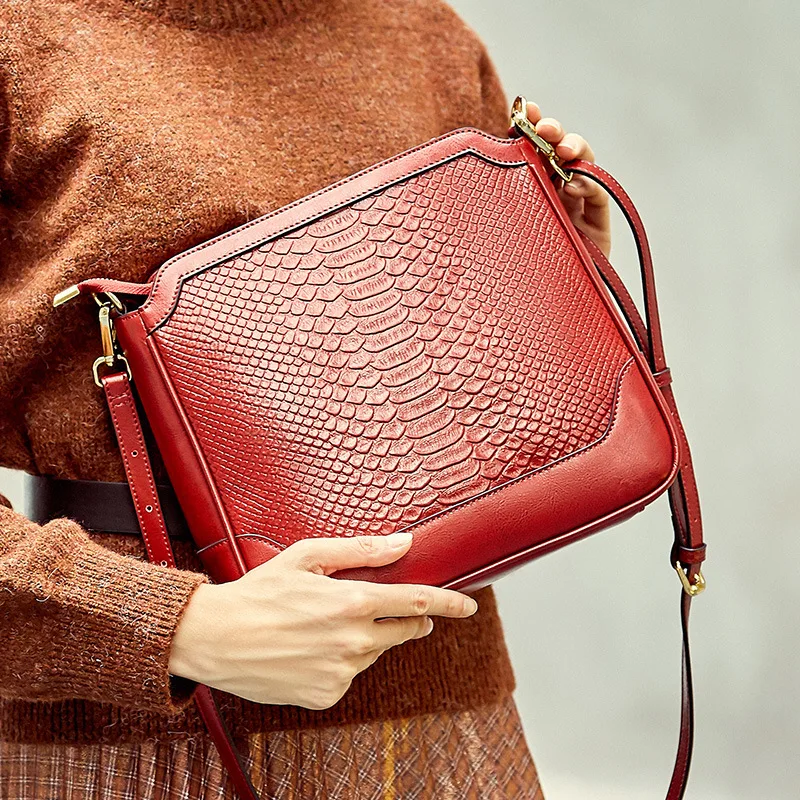

Leather Bag WOMEN'S Bag New Style Cowhide Fashion Crocodile Pattern Large Capacity Bag Crossbody Bag Women's 1286