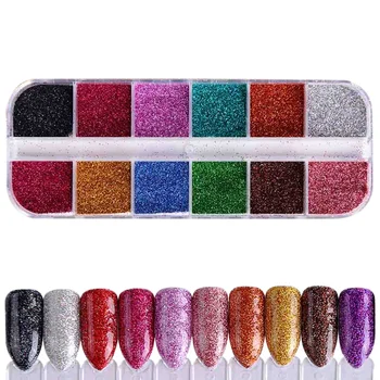 

12 Grids / Sets Mixed Pattern Nail Glitter Sequin Multi-Color Mirror Mermaid Sugar Nail Powder Diy Manicure Flake Nail Art Decor