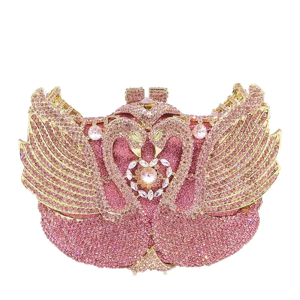 Best Price Женский роскошный клатч Boutique De FGG, с розовыми кристаллами и лебедем, женские вечерние сумки, сумочки для свадьбы, Коктейльные сумочки Best Price Женский роскошный клатч Boutique De FGG, с розовыми кристаллами и лебедем, женские вечерние сумки, сумочки для свадьбы, Коктейльные сумочки
