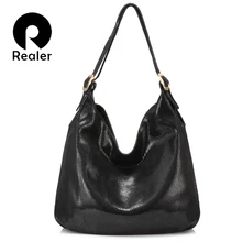 REALER женская сумка из натуральной кожи; женская сумка-хобо; большие змеиные принты; Большая вместительная сумка-тоут; модная Серебристая сумка