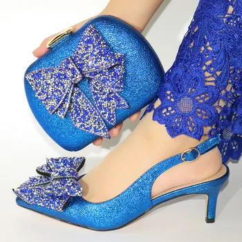 

Heels African Women Shoes and Bag to Match in Royal Blue Color Italian Style with Evening Bag Matching Shoes and Bag
