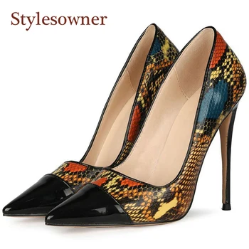 

Pointed Shoes Sexy High-end Custom Banquet Dress Python Skin Design Sense Super High Heels Women Stiletto Large Size 43 Shoes