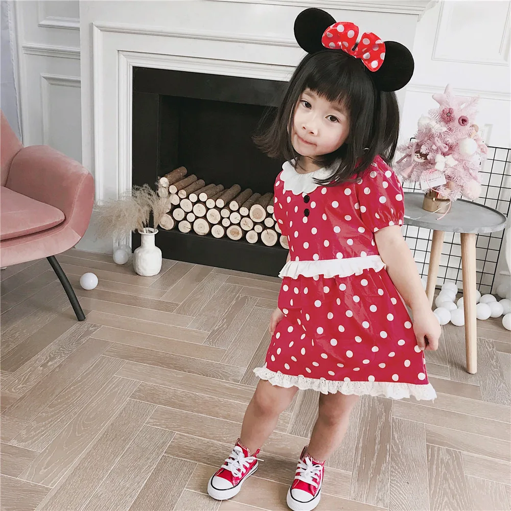 

Spring And Summer New Products Child Small Minni # Polka Dot Dress (with Hair Bands)
