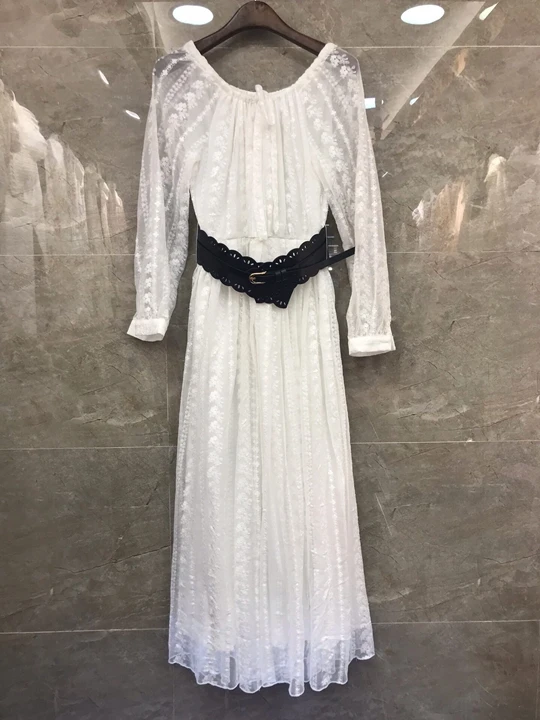 

2019 autumn and winter new women's temperament belt net color lace dress 910