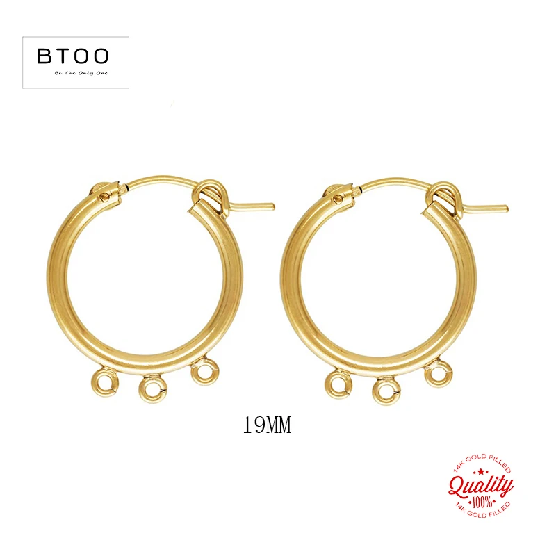 Real 14K Gold Filled Eurowire Hoop w/3 Open Rings Gold Ear Wire for Jewelry Making Handmde DIY Earrings Accessories