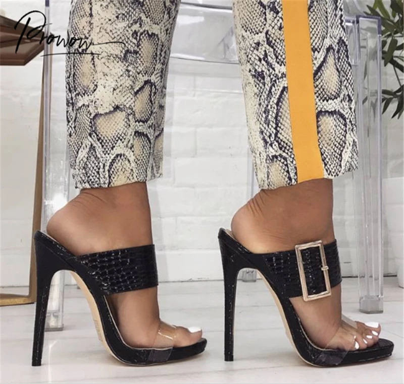 

Prowow New Fashion Style Black Sexy Summer Sandals Open Toe Fashion Slip On Thin High Heel Sandals Shoes Women Ladies Shoes