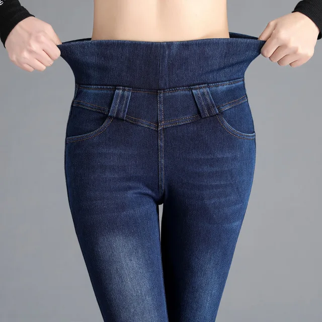 Oversized 38 Super High Waist Denim Pencil Pants For Women Casual Slim Streetwear Plus Size Jeans Elegant Skinny Stretch Jeans blue