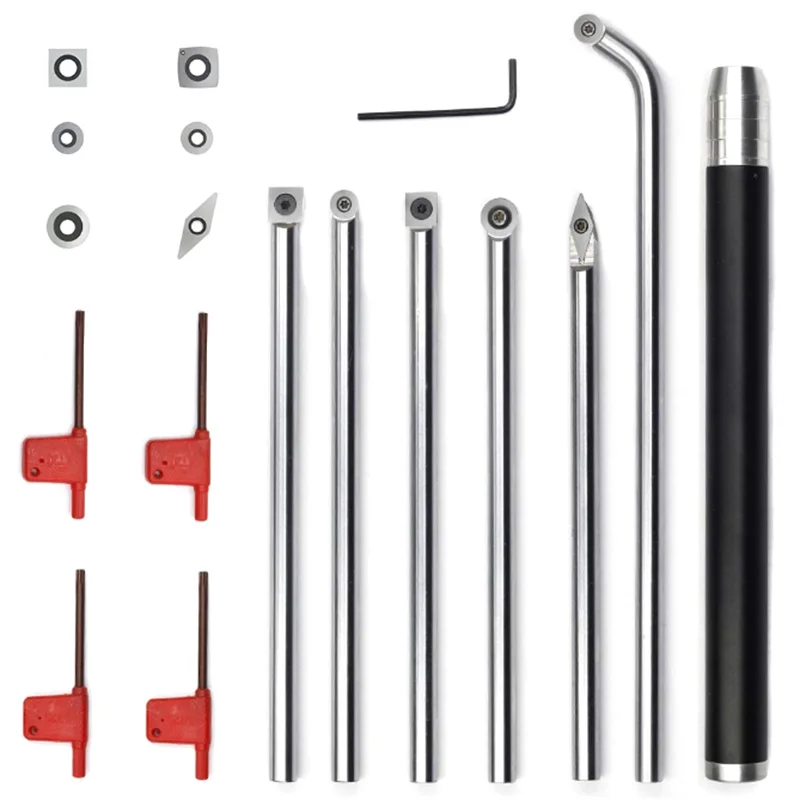 

Woodworking Tool Set Carbide Handlebar Peeler / Rough / Detail / Hollower (6 Bars + 1 Interchangeable Handle) with Carbide Inser