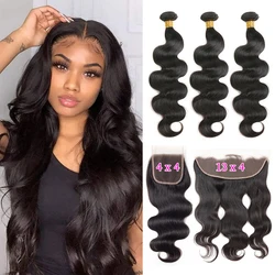 Peruvian Hair Weave Body Wave Bundles Human Hair With Frontal Extension 13x4 Ear to Ear Lace Frontal Hair Bundles 4x4 Closure