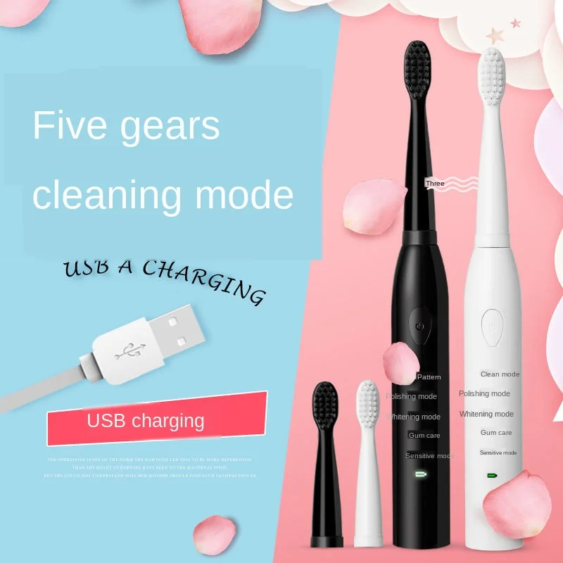 

Smart USB Charger Sonic Electric Toothbrush Adult Timer Brush 5 Mode Tooth Brushes Replacement Heads Set Rechargeable home