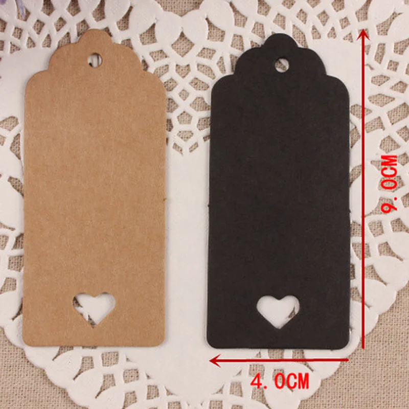 

Packaging Label 100pcs Brown Kraft /black/white Paper Tags DIY scallop Label Wedding Gift Decorating Tag 4*9cm