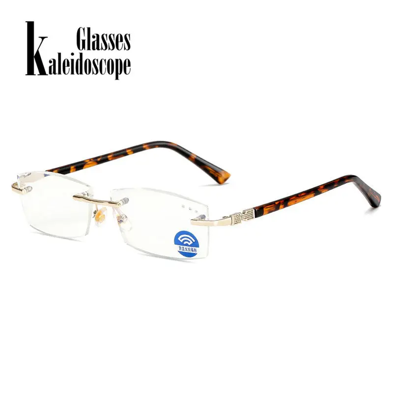Анти-синий светильник очки для чтения модные бескаркасные бриллианты пресбиопические очки для мужчин и женщин без оправы анти-синие очки