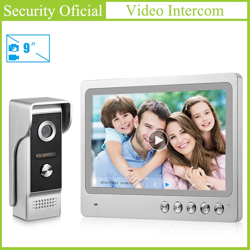 Record Video and Pictures 9 Inches TFT Color Touch Screen Display Wired Video Door Phone Home Intercom Security System for Villa