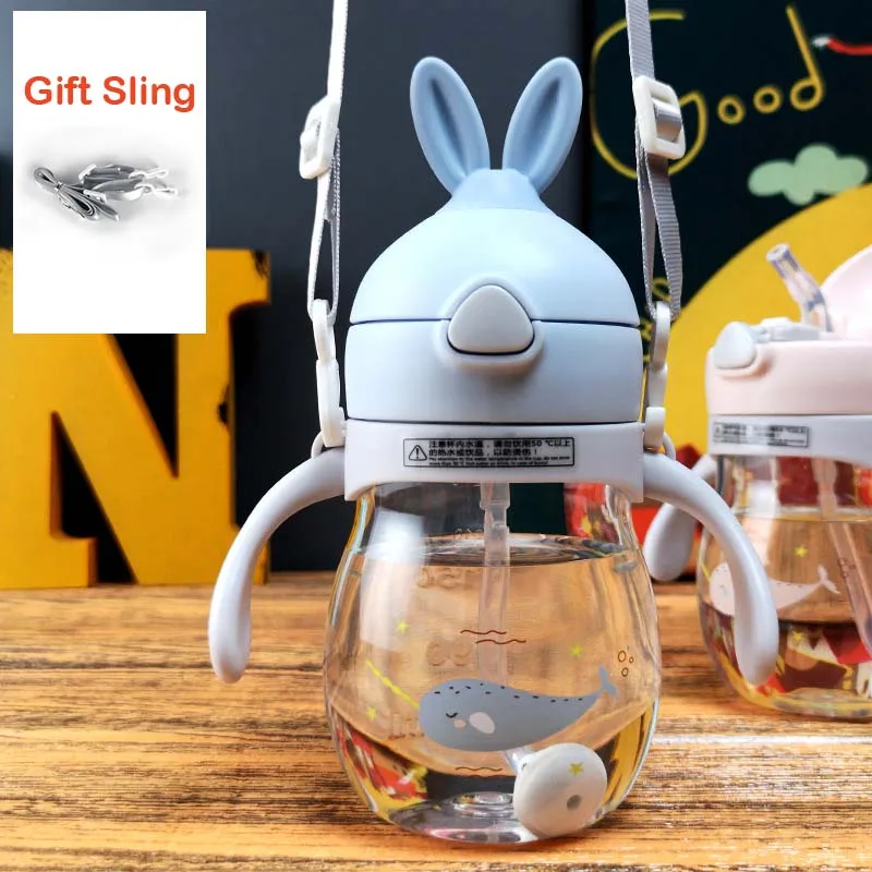 Blue Diller Rabbit 320 мл дети мультфильм кролик Сиппи бутылка с ручкой для переноски и предотвращения утечки Тритан детские чашки воды - Цвет: Blue Diller Rabbit