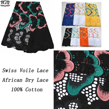 

Fashion Punched African Dry Lace Fabric With 100% Cotton 2020 Swiss Voile Lace In Switzerland Nigerian Black Lace High Quality