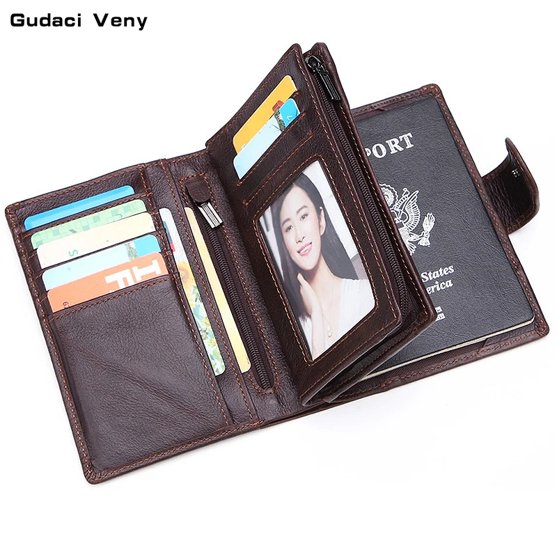 

leather passport bag men's hand wallet multi-function first layer leather document bag large capacity short paragraph