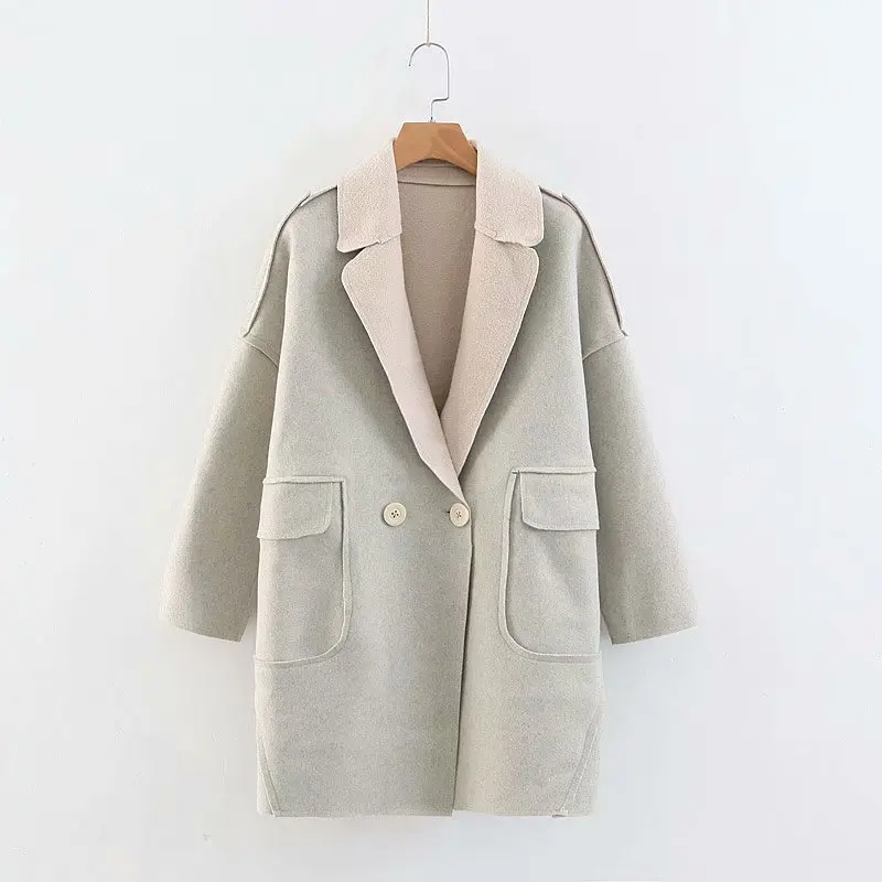 

Autumn And Winter New Style Korean-style Loose-Fit Slimming 3D Cutting Woolen Coat Elegant Middle Long Coat Women's