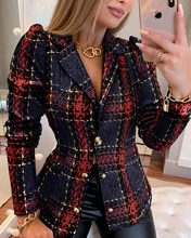Autumn Women Striped Grid Button Front Blazer Coat 2021 Femme Single Breasted Tweed Jacket Office Lady traf Clothing Outfits