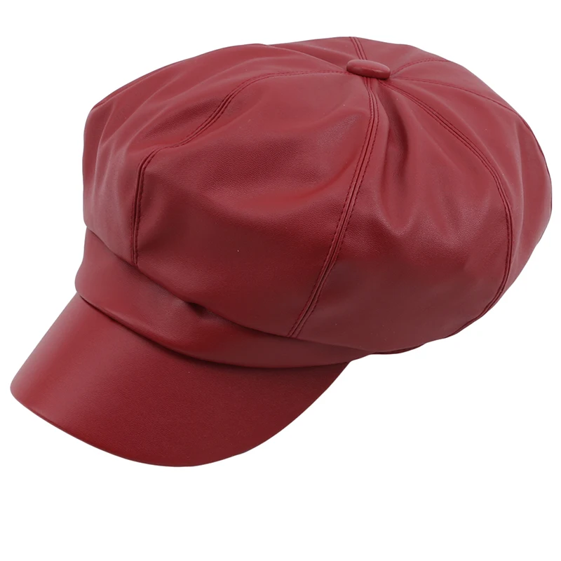 GAOKE из искусственной кожи восьмиугольная кепка газетная Кепка Ретро литературная Женская бейсболка кепка для отдыха аксессуары - Цвет: red