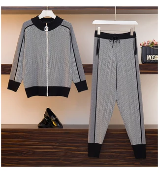 

Knitted Sweater Two Piece Set Striped Women 2 Piece Set Top And Pants Women's Suit Ensemble Femme Survetement Conjunto Feminino
