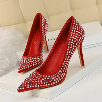 

Spring Women fashion Sparkly High Heels Pumps Stiletto Designer Lady Blingbling Crystal Suede Wedding ShoesЖенские сандалии