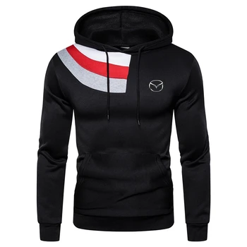 

Classic Slim Comfortable Harajuku Style Mazda LOGO Men Solid Color Male Stripe Pullover Warm Fitness Hoodies Fast delivery
