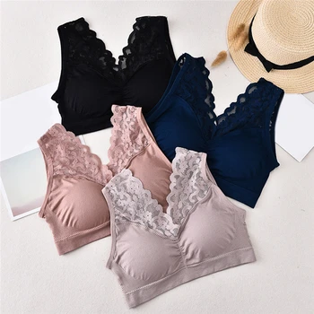 

Sexy V Neck Lace Bras For Women Brassiere Push Up Padded Bra Nylon Seamless Comfortable Bralette Soutien Gorge Femme