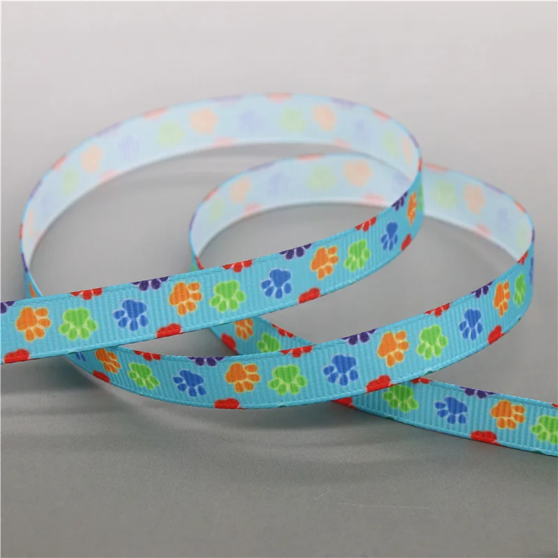 DHK 3/8'' 10yards Cat Dog Paw Printed Grosgrain Ribbon Accessory Hairbow Headwear DIY Decoration 9mm B2047