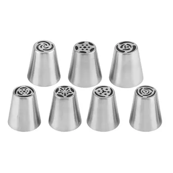 

7Pcs Russian Stainless Steel Nozzles Cake Decorating Icing Piping Cream Nozzles Large Size Cake Decoration Mouth Tool Set