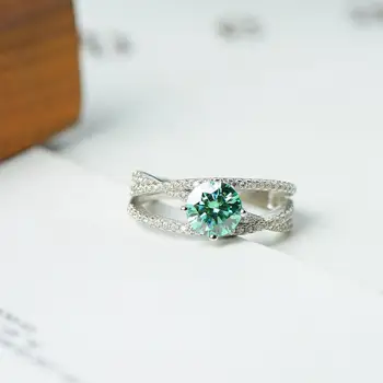 

inbeaut New Festival Sale 925 Silver Excellent Cut VVS1 Round 1 ct Green Moissanite Ring Pass Diamond Test Emerald Wedding Rings