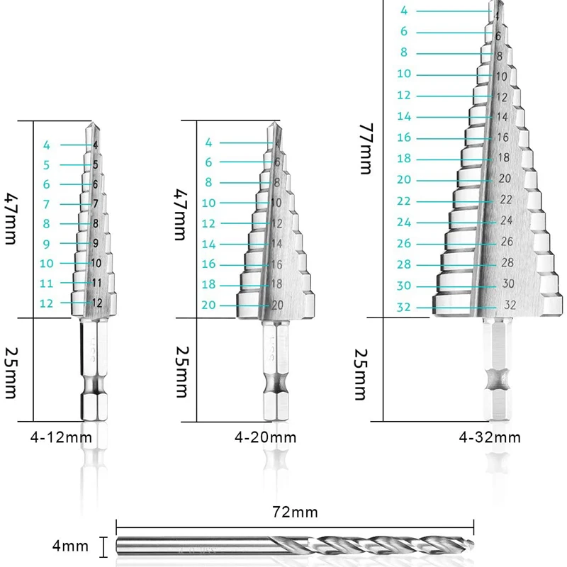 3Pcs Step Drill Taper Drill Titanium Nitrided Step Taper Drill 13 Steps Hex Shank HSS Tool Kit for Steel Wood 3Pcs Step Drill Taper Drill Titanium Nitrided Step Taper Drill 13 Steps Hex Shank HSS Tool Kit for Steel Wood