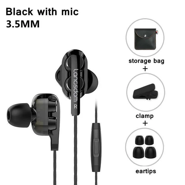 BLACK with mic Langsdom Игровые наушники-вкладыши с супер басами D4C портативные Проводные HIFI двойные колонки наушники D4C стерео наушники с микрофонами - Цвет: BLACK with mic