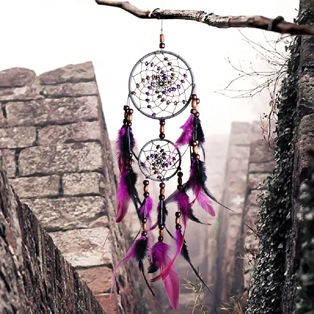 

Karleksliv Home Decoration Accessories Ancient Memory Wooden Beads Purple and Black Feather Sweet Dream Ornament Children Gift