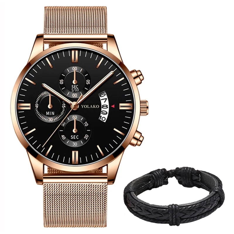 Fashion Mens Sports Watches Luxury Men Stainless Steel Mesh Belt Watch Male Business Quartz Wristwatch Leather Bracelet Clock 