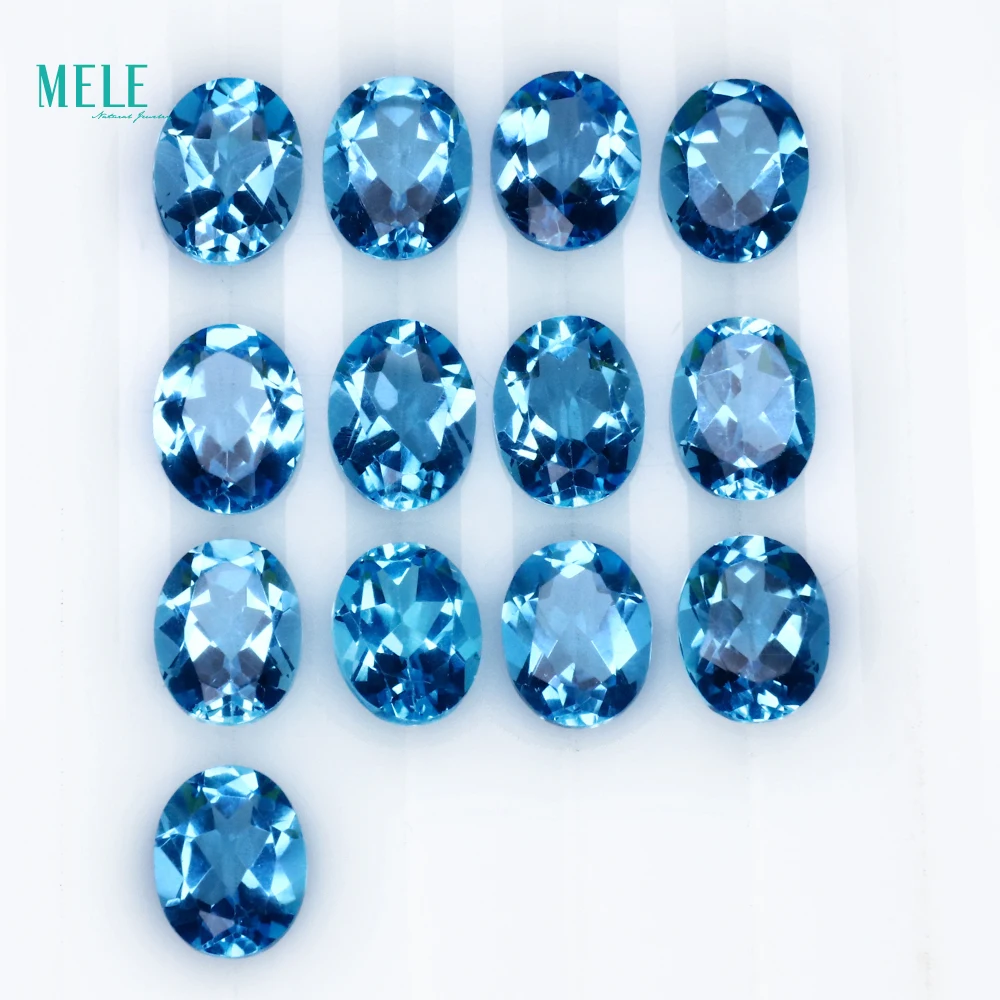 Gemstone Natural Blue Topaz 7*9mm OV 2.2ct Swiss Blue Crystal Elliptical Bare Stone Face Ring Earrings Matching