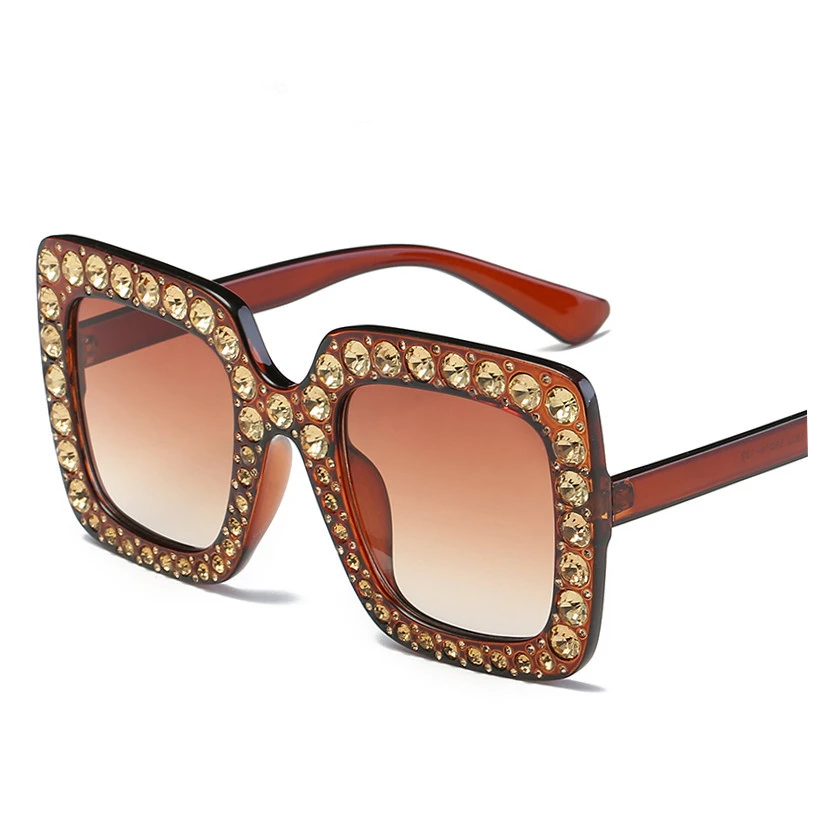 Женские розовые солнцезащитные очки со стразами для женщин с большой оправой Sqaure, итальянские брендовые дизайнерские очки - Цвет линз: C2