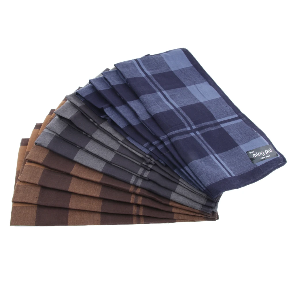 12pcs Men Plaid Cotton Pocket Handkerchief Pocket Square Hanky Xmas Gifts