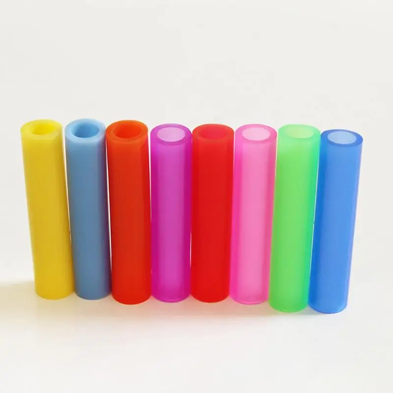 Disposable silicone tip metal drinking straw covers 6mm 8mm stainless steel straw silicone cap LX9056