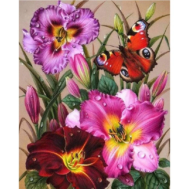

Full Round Drill DIY Diamond Painting "Flower Butterfly" 3D Embroidery Cross Stitch Home Decor