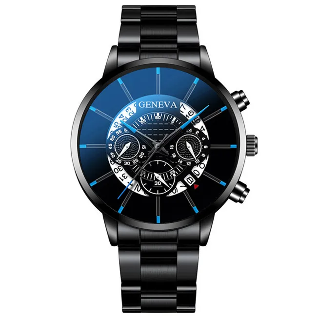 Black Blue Модные мужские часы, мужские часы, Роскошные Кварцевые часы, мужские повседневные часы из нержавеющей стали, бизнес часы с календарем, наручные часы, спортивные часы - Цвет: Black Blue