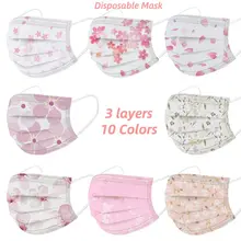 10/50PCS Adult's Disposable Mask Spring Floral Printed Three-Layer Protective Design Face Mask Flower Pattern Mascarillas Masque