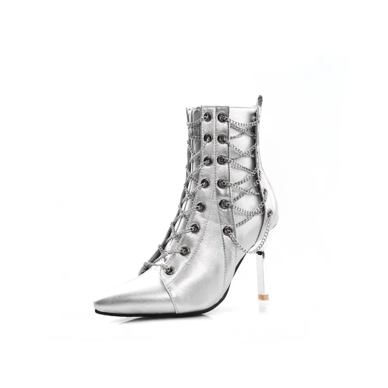 Женские ботильоны на молнии с металлической цепочкой и боковой молнией ботинки