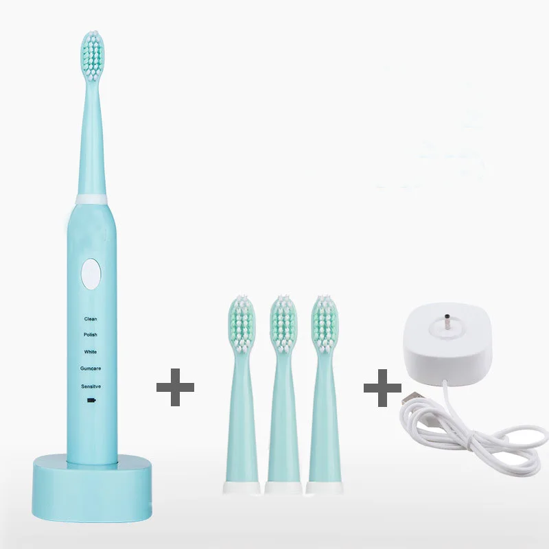 

1 Set Electric Toothbrush With 4 Brush Heads 5 Mode Usb Teeth Brush For Adult