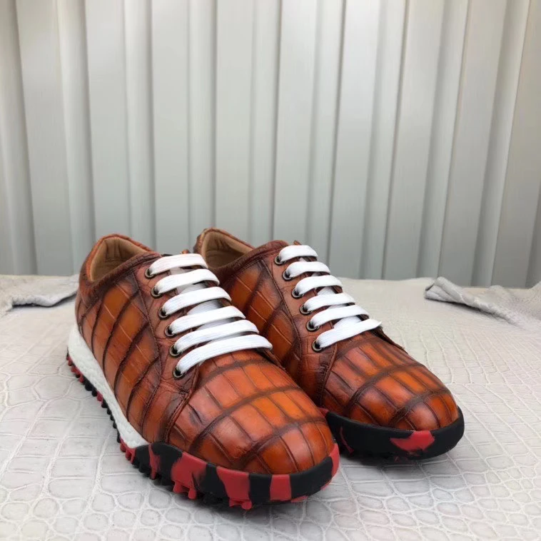 Baskets en cuir de Crocodile authentique pour homme, chaussures de créateur  uniques, peinture à la main | AliExpress