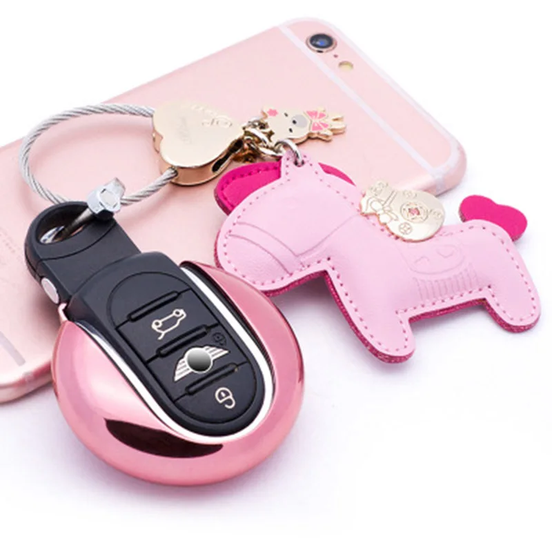 Rose Gold Pink Pony Автомобильный корпус-брелок для ключей, чехол, сумка, кулон-защитник для Mini Cooper One S JCW F54 F55 F56 F57 F60, автомобильные аксессуары - Название цвета: Rose Gold Pink Pony