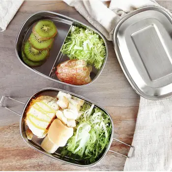 

Eco-friendly Stainless Steel Lunch Box With Spoon Double Buckle Food Container For Children