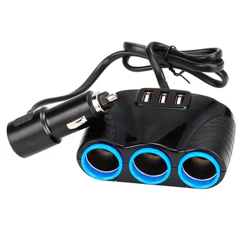 

3 way Cigarette Lighter Socket Splitter 12V Three USB Charger Power Adapter Car